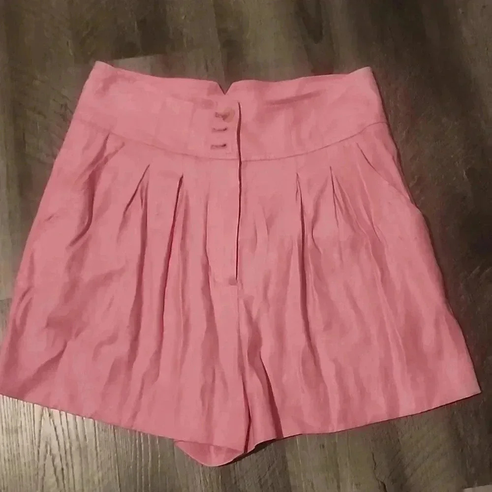 ELIE TAHARI PINK LINEN BLEND HIGH RISE SHORTS SIZE 6